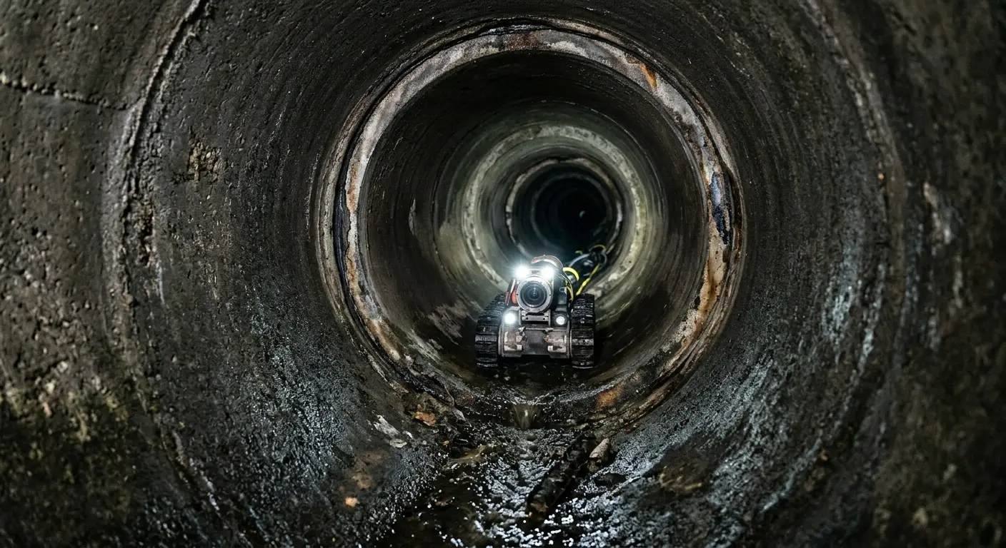 Robotic sewer camera inspecting pipe interior for Drain Snake Service in Glastonbury